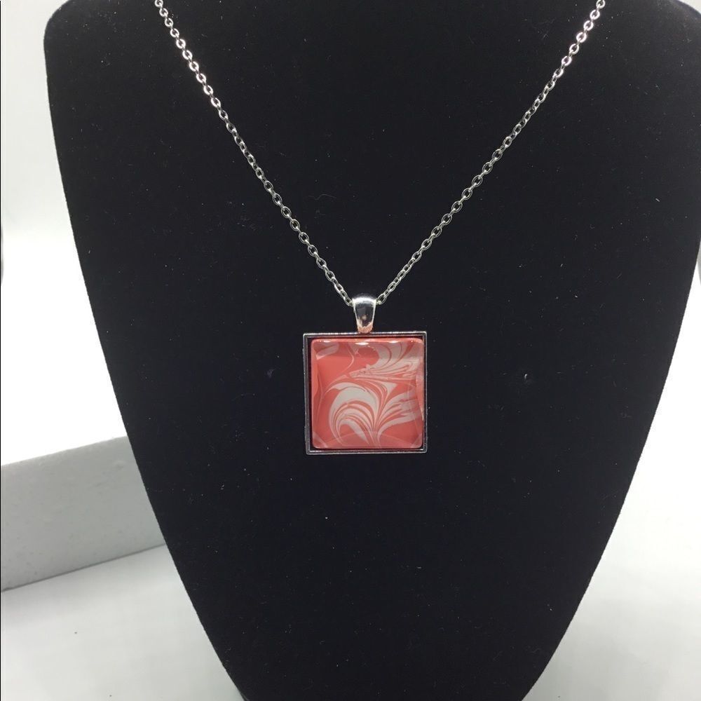HAND PAINTED GLASS CABOCHON PENDANT NECKLACE